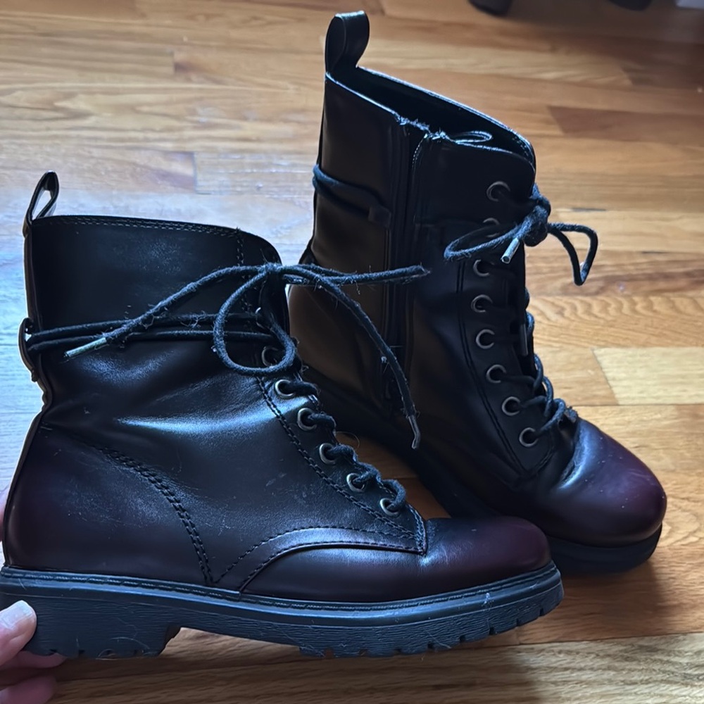 Kohl's Black and Brown Combat Moto Boots with Lace-Up Design